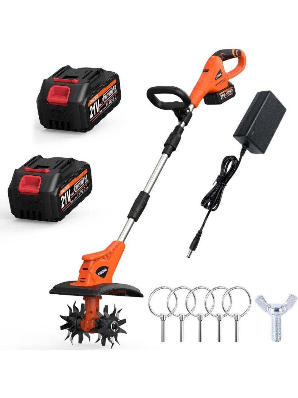 Portable Cordless Electric Garden Tiller & Mini Cultivator with 2 Batteries